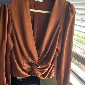 Caraluna Rich Brown Twist Front Blouse